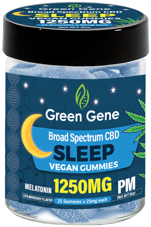 a jar of green gene broad spectrum sleep gummies