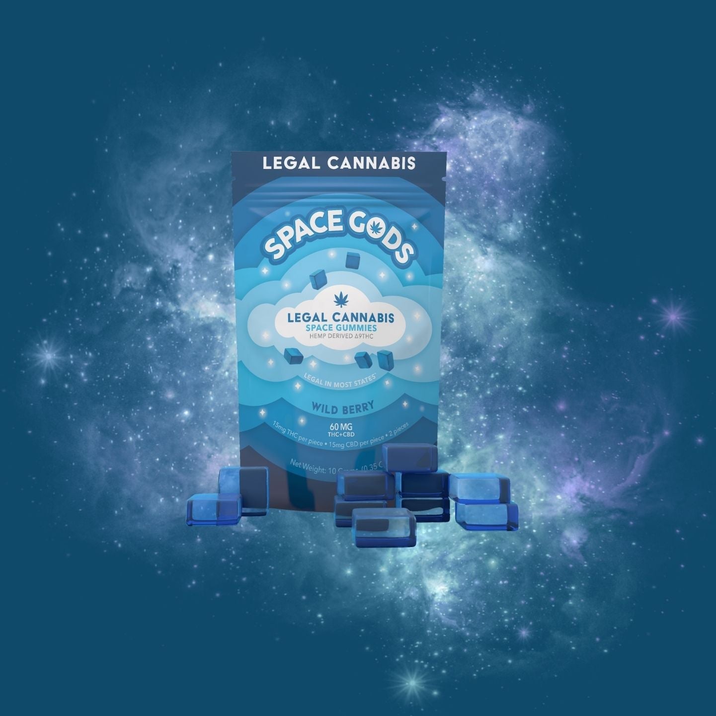 a package of space goods on a blue background