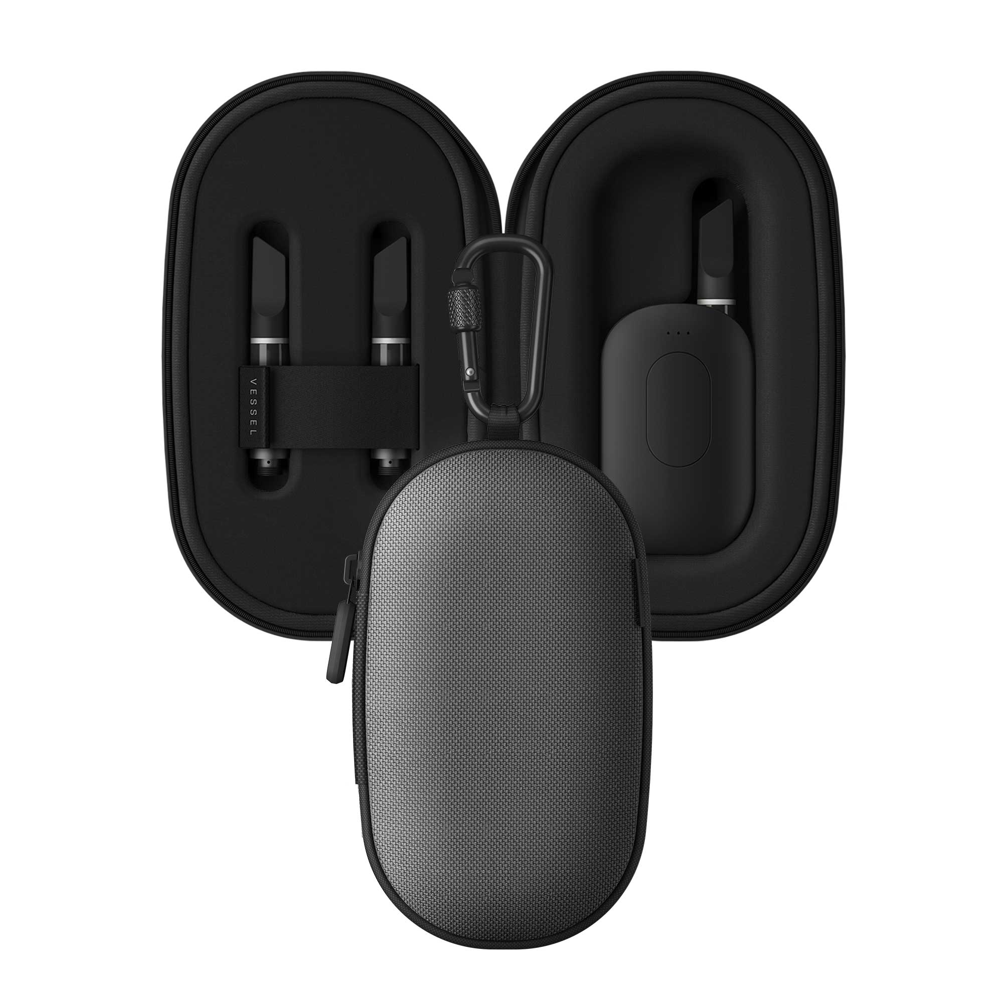 a black case with ear buds in it