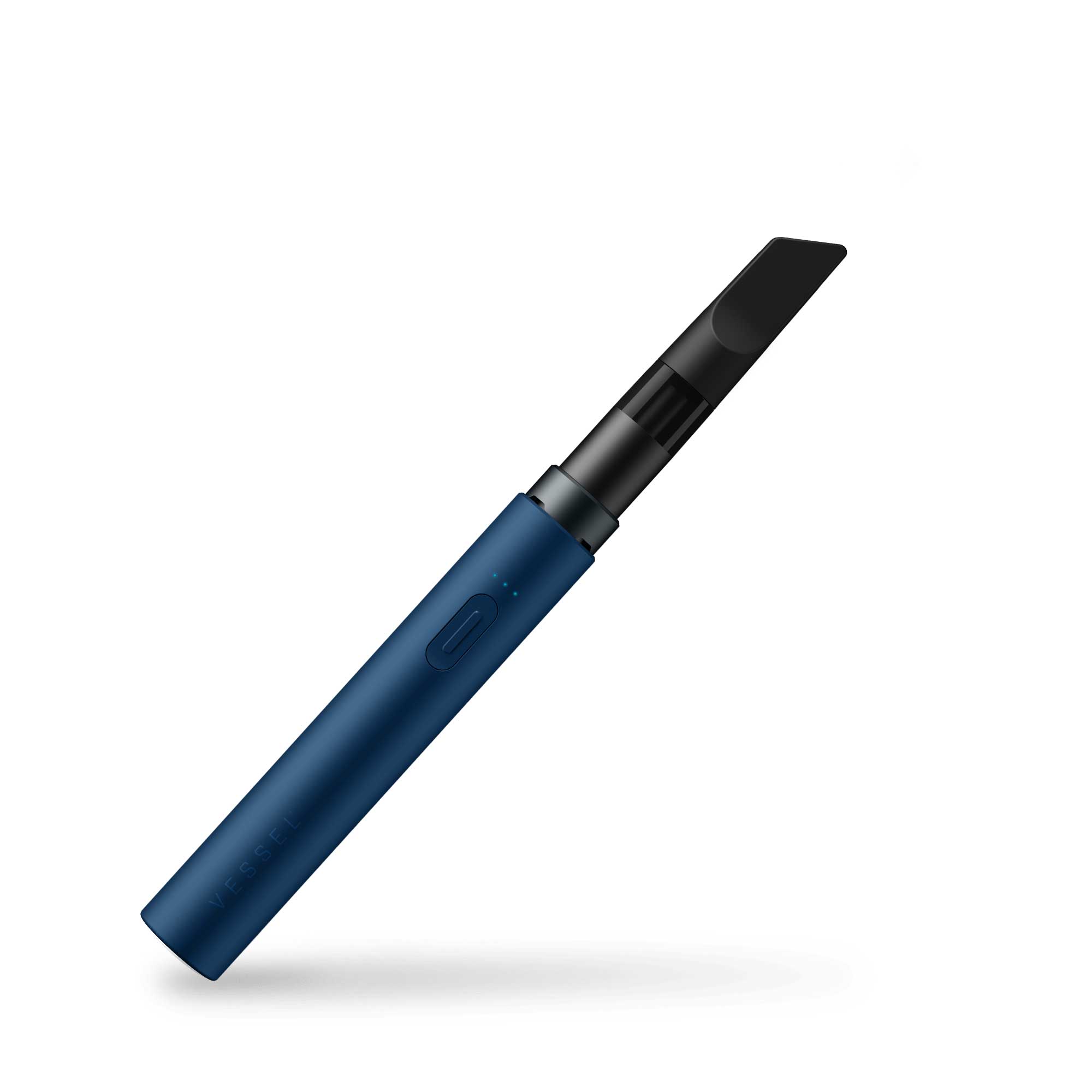 a blue and black pen on a white background