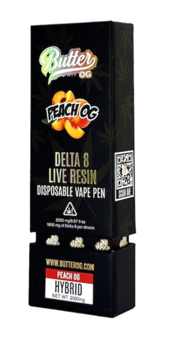 Butter OG Delta 8 Live Resin Disposable Vape - Peach OG Indica - 2g