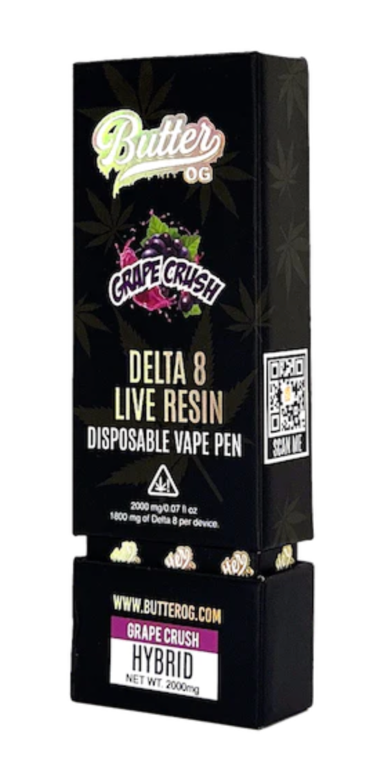 Butter OG Delta 8 Live Resin Disposable Vape - Grape Crush Indica - 2g