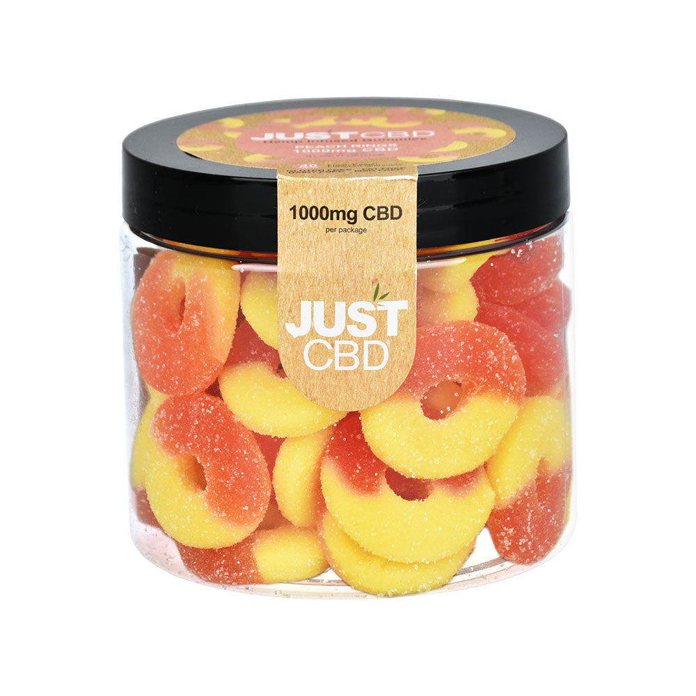 a jar of just cbd gummy rings