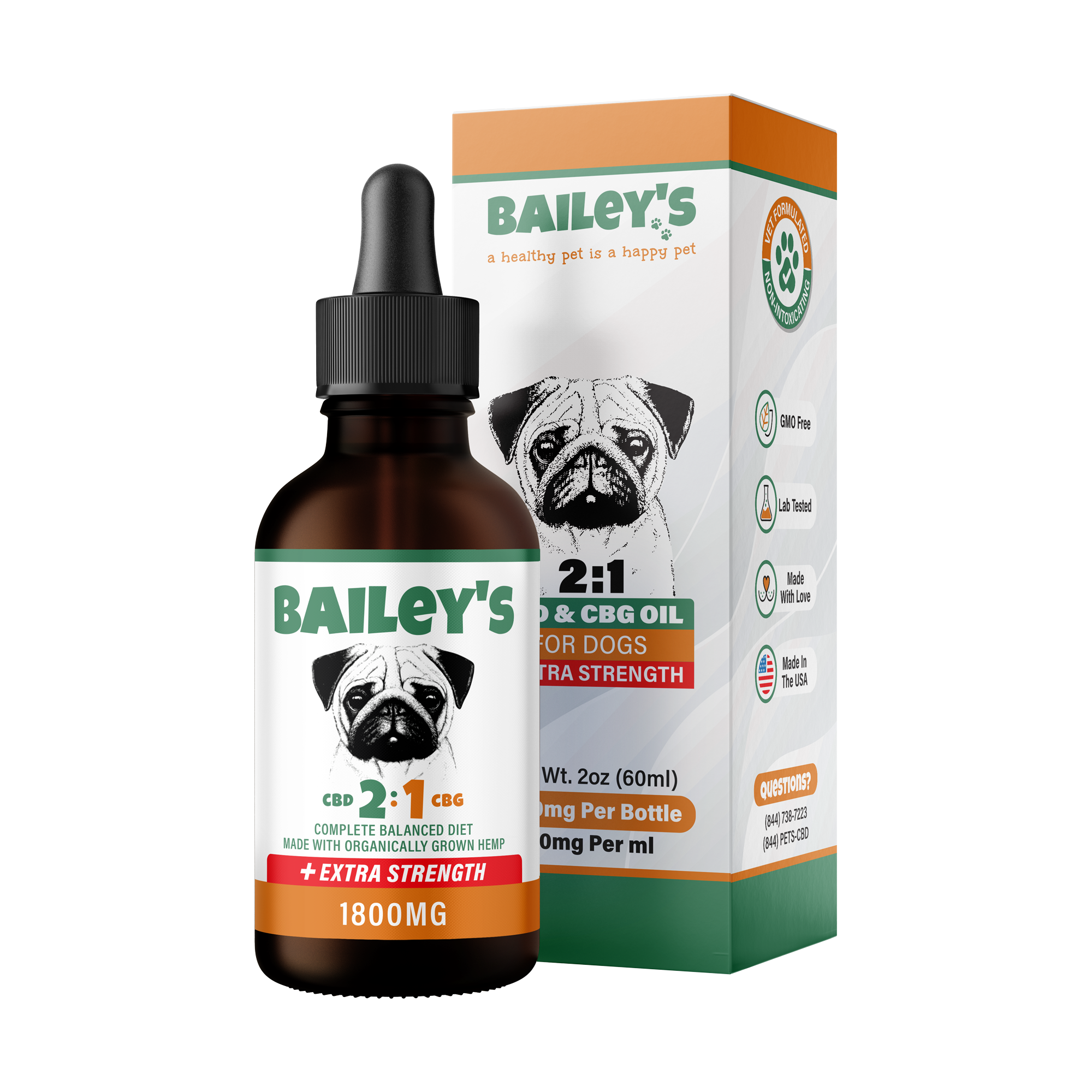 Bailey's Extra Strength 1800MG 2:1 CBD & CBG Oil For Dogs