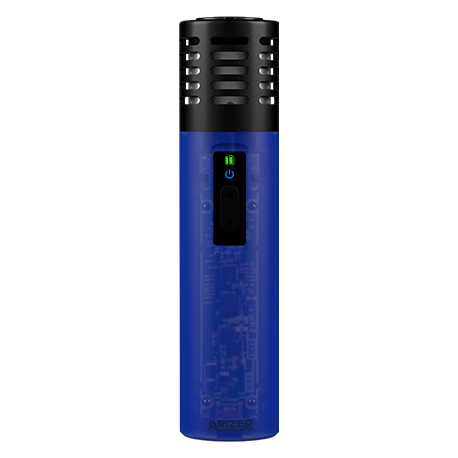 a blue lighter with a green light on it