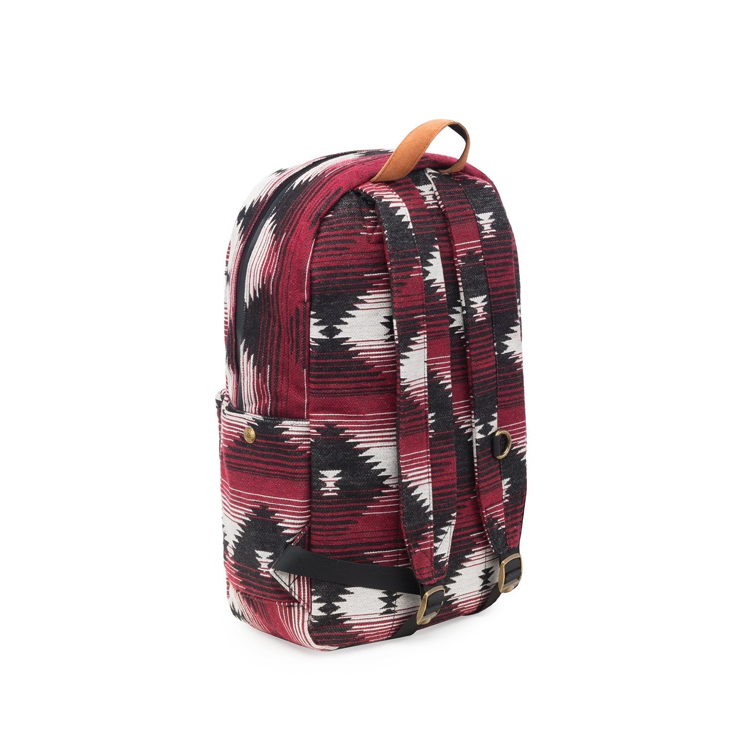 a red and black backpack on a white background