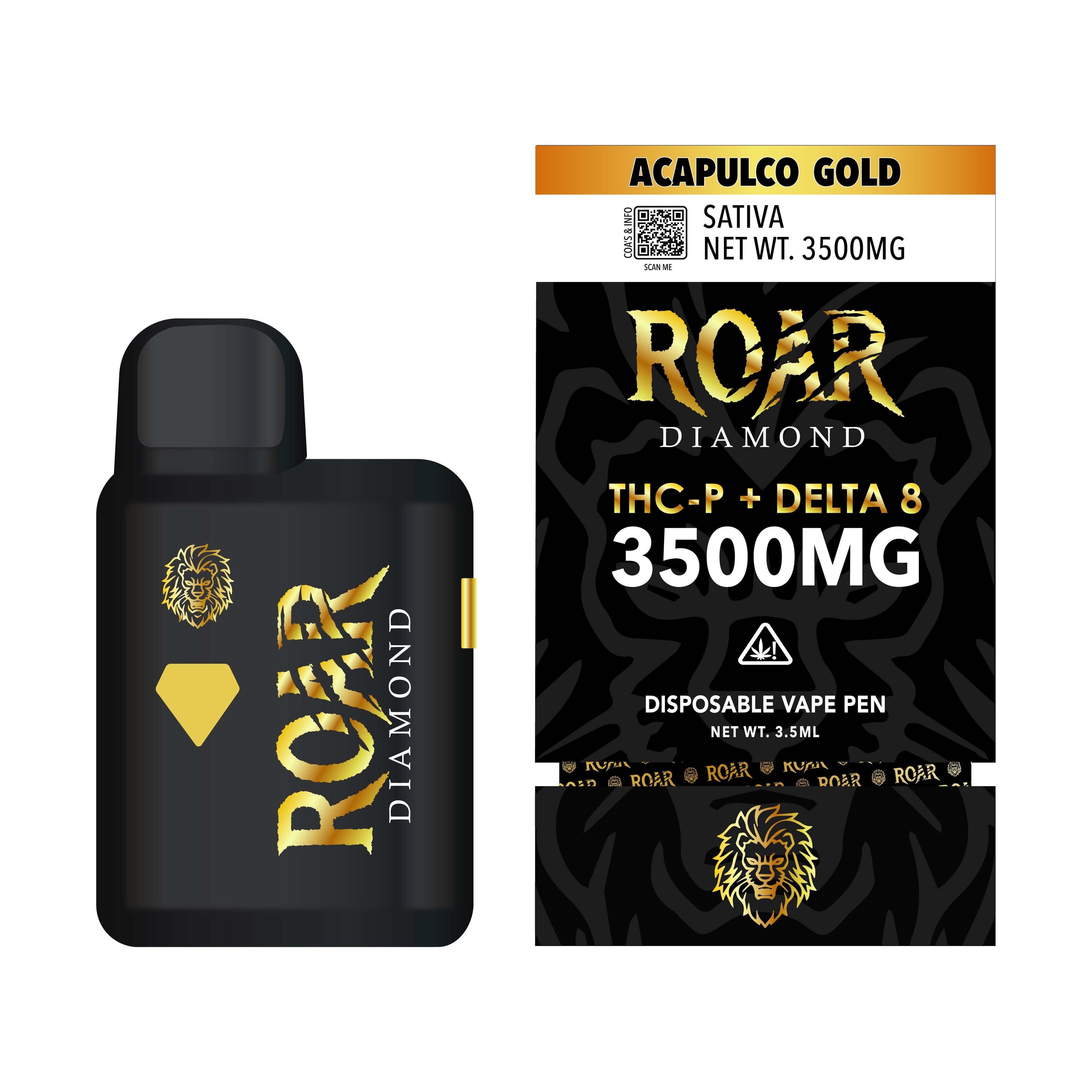 Introducing Roar Diamond THC-P + Delta 8 Vape - Acapulco Gold 3500MG