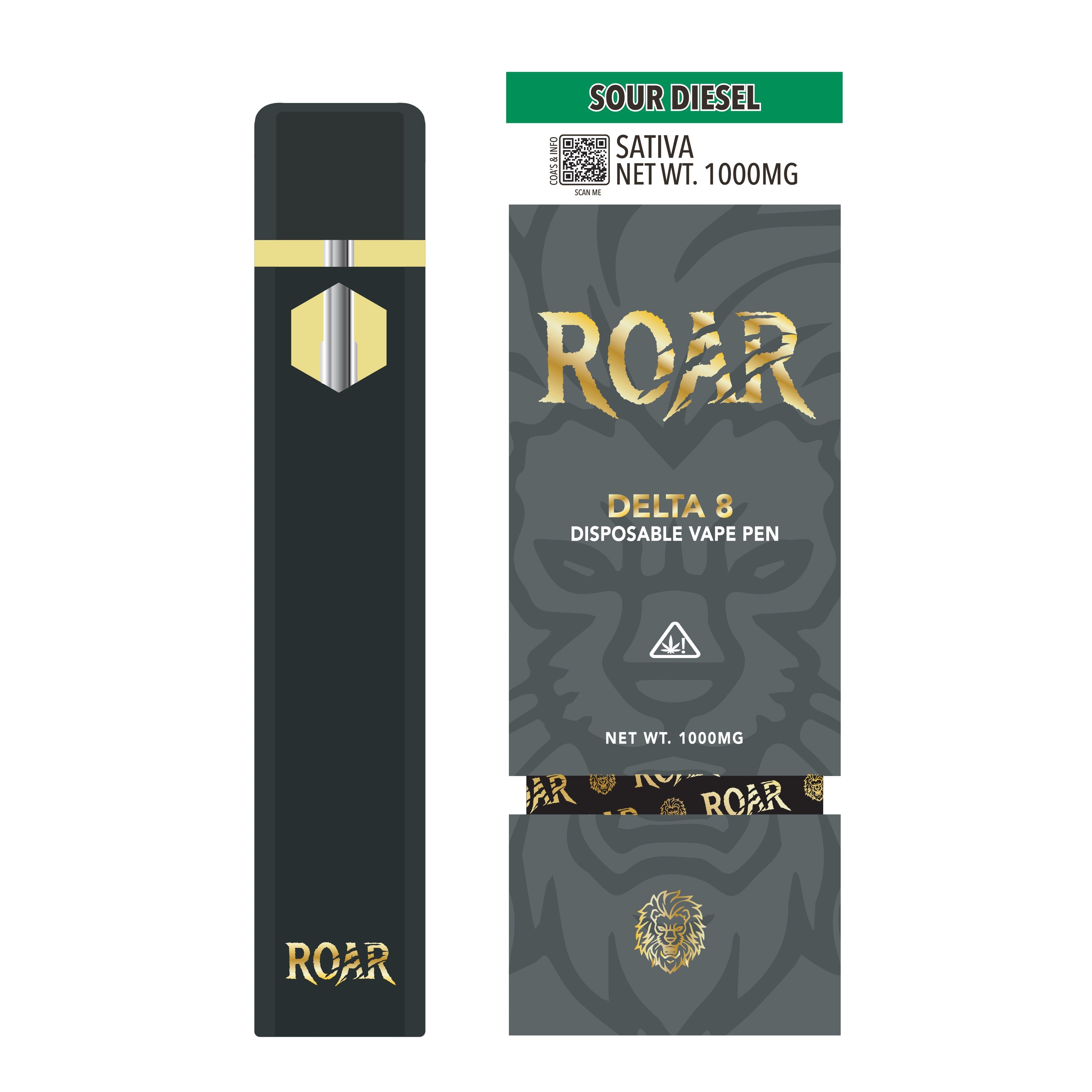 Roar 1ML THC-P + D8 1000MG - Sour Diesel Disposable Vape