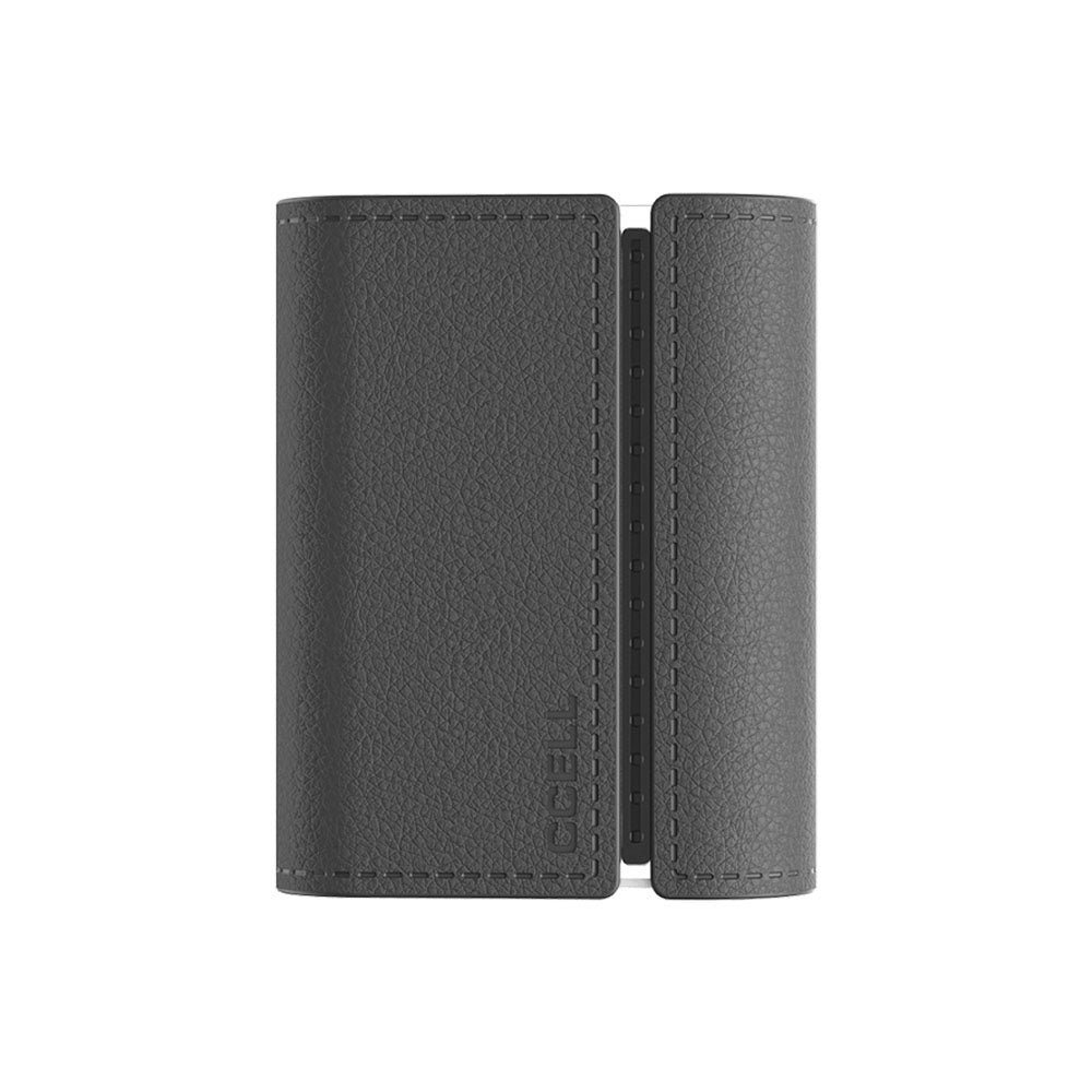 a black leather wallet with a white background