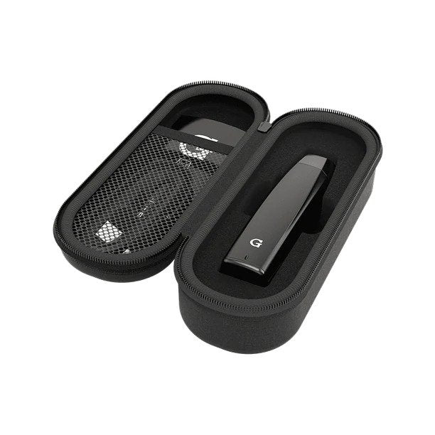 a pair of black ear buds in a case