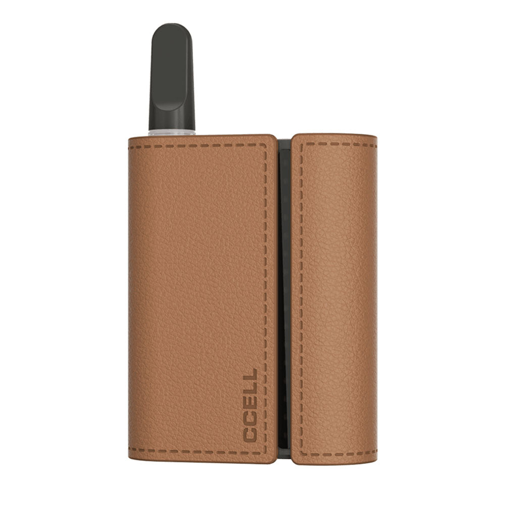 a brown leather case with a pen in it