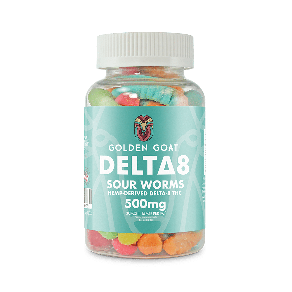 Delta 8 Sour Worms Gummies 500mg - Relaxation, Appetite Increase, Well-being