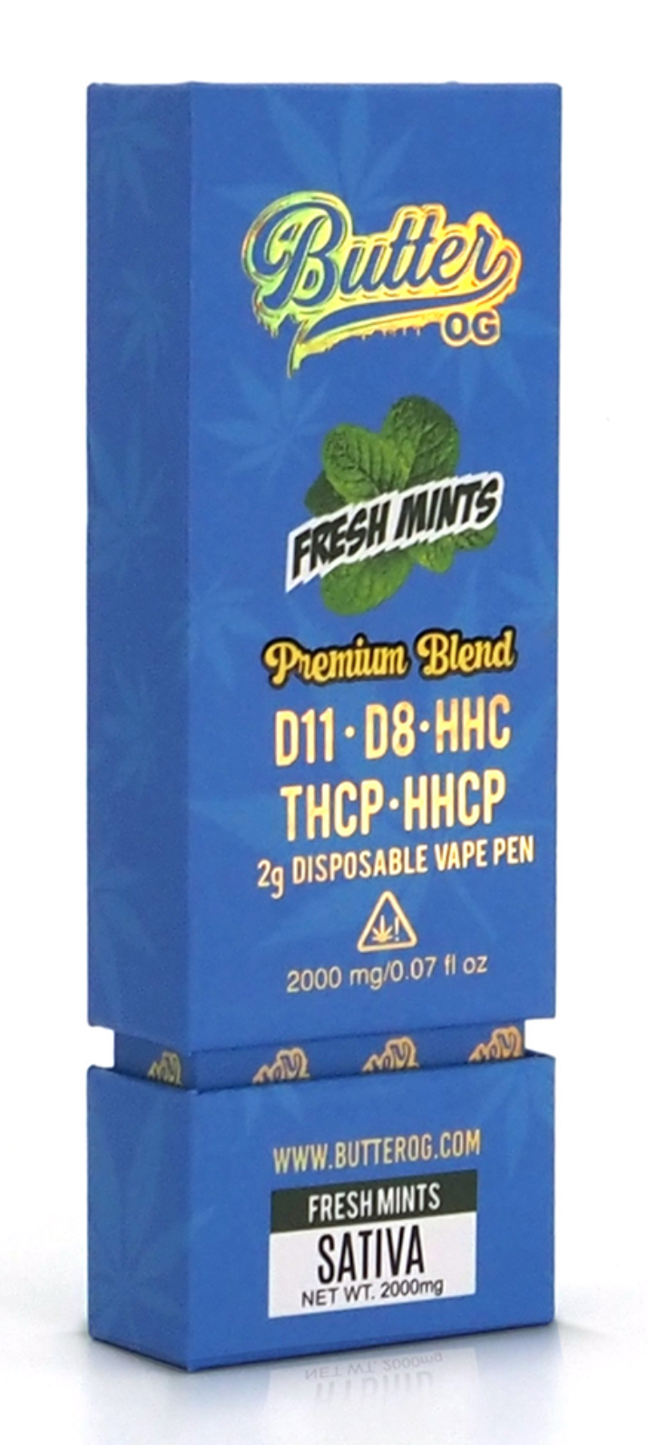 Butter OG Premium Blend Disposable Vape - 2G Delta-8, Delta-11, HHC, THCP, HHCP - Fresh Mints Sativa