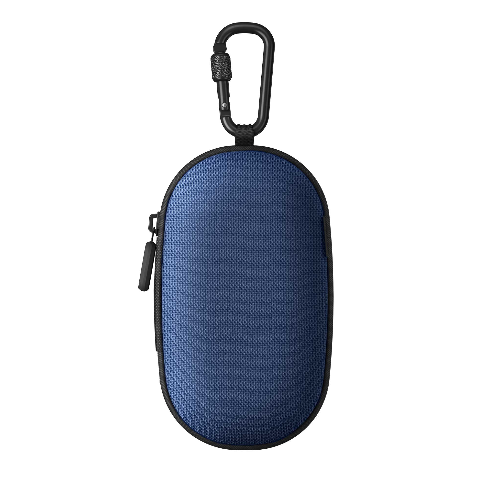 a blue case with a black handle on a white background