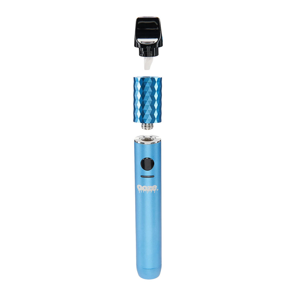 a blue electric toothbrush with a black handle