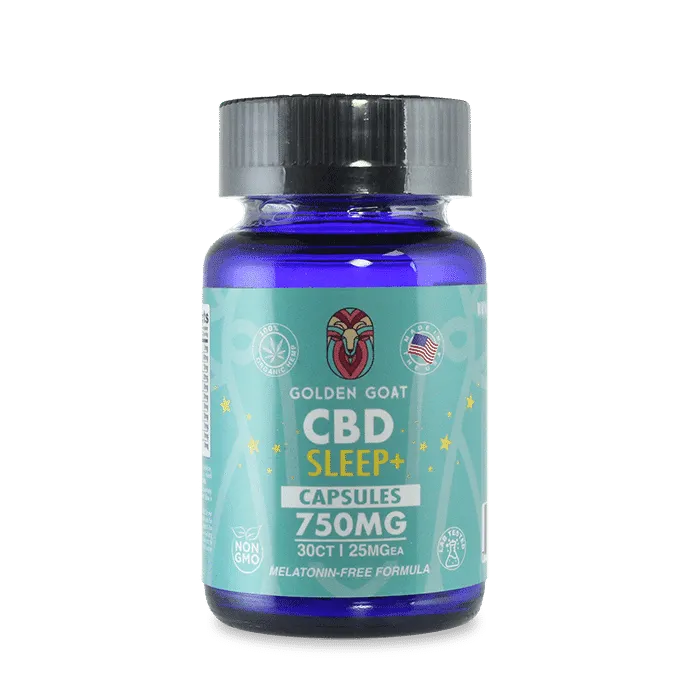 a bottle of golden goat cbd sleep capsules