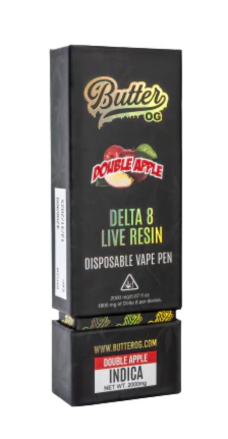 Butter OG Delta 8 Live Resin Disposable Vape - Double Apple Indica - 2g