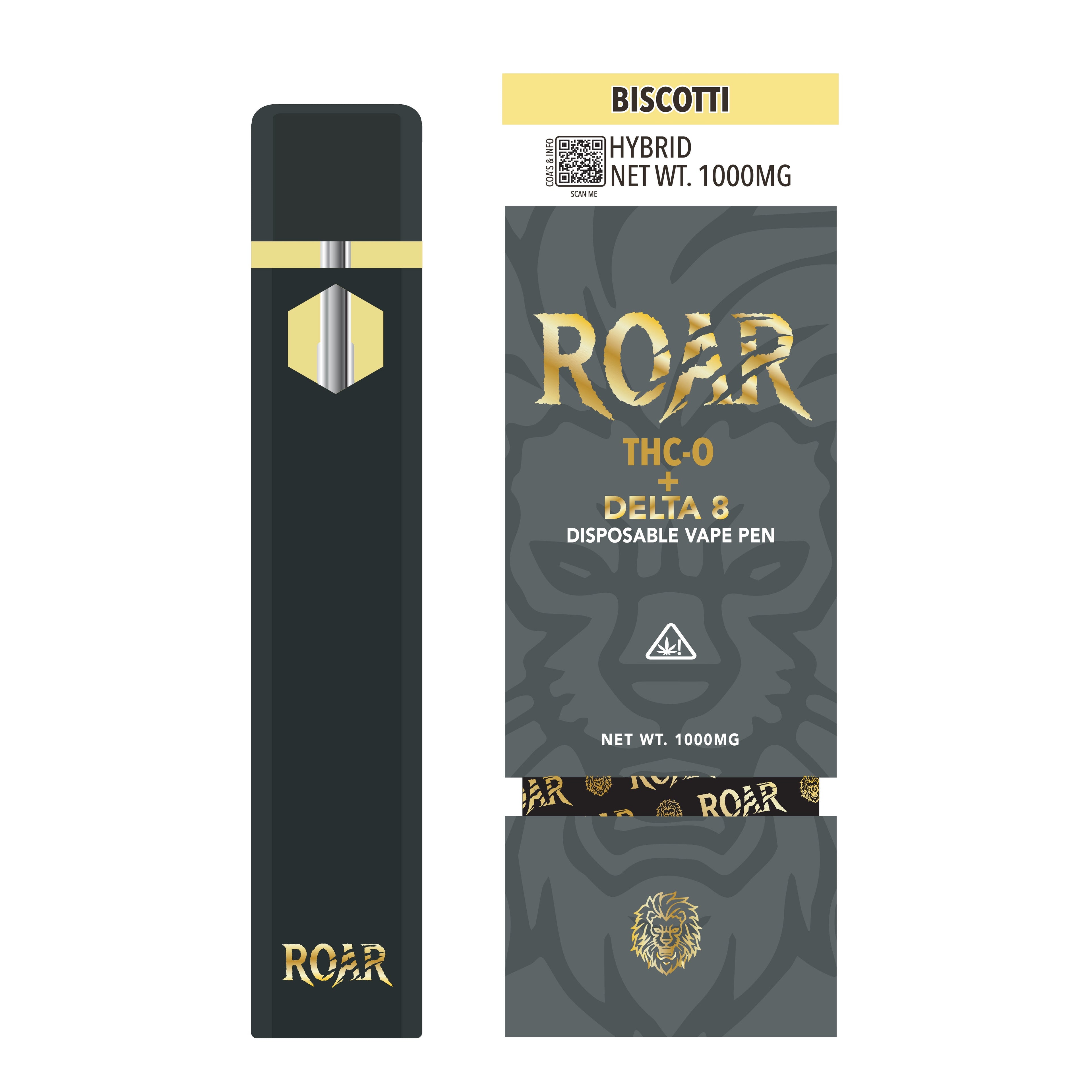 Roar THC-P + D8 Disposable Vape - Biscotti Flavor - 1000mg