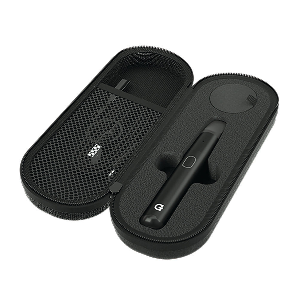 a pair of ear buds in a black case