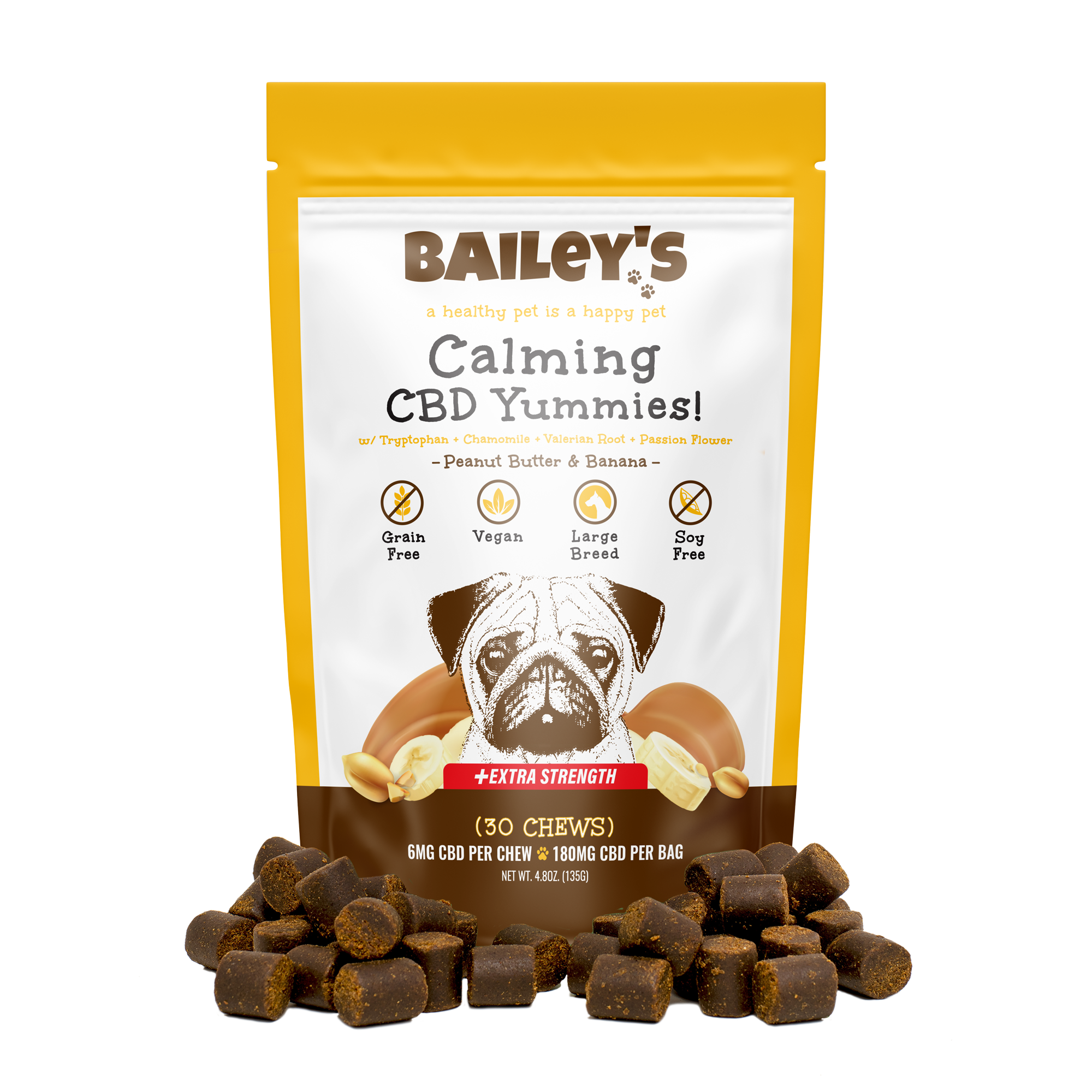 a bag of bailey's calming cbd yummys dog treats