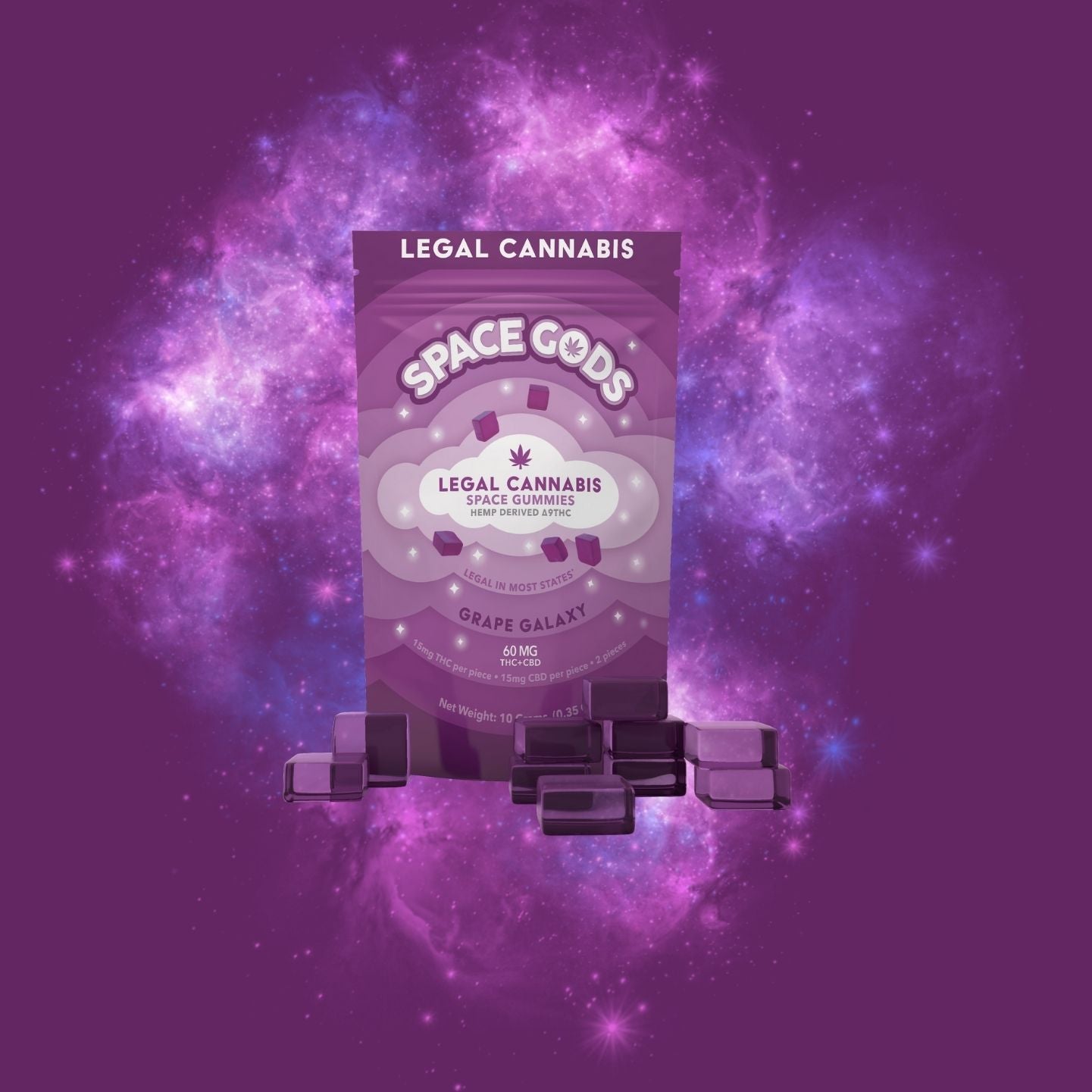 a box of space goos on a purple background