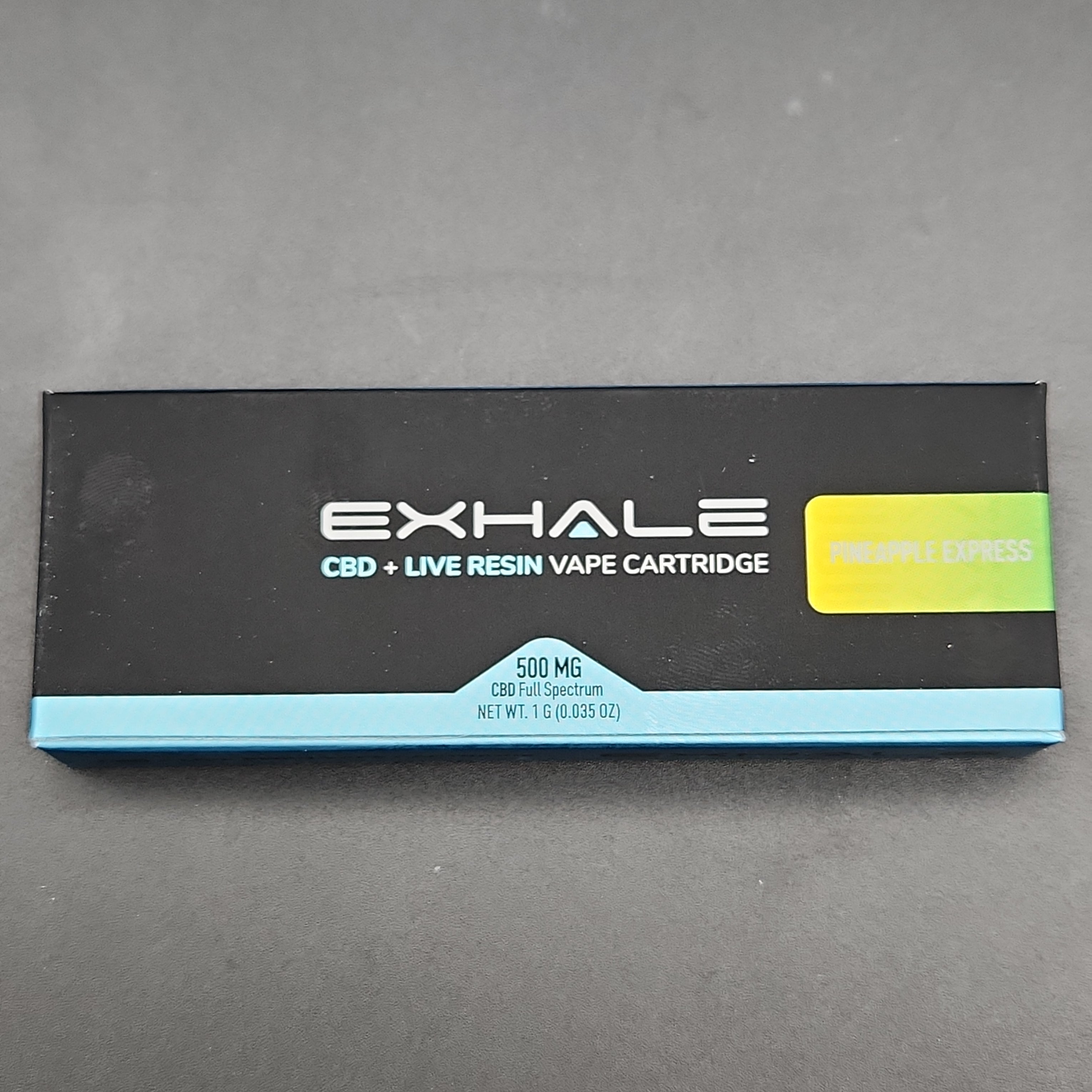 a box of exhale cbd and resinin vape cartridges