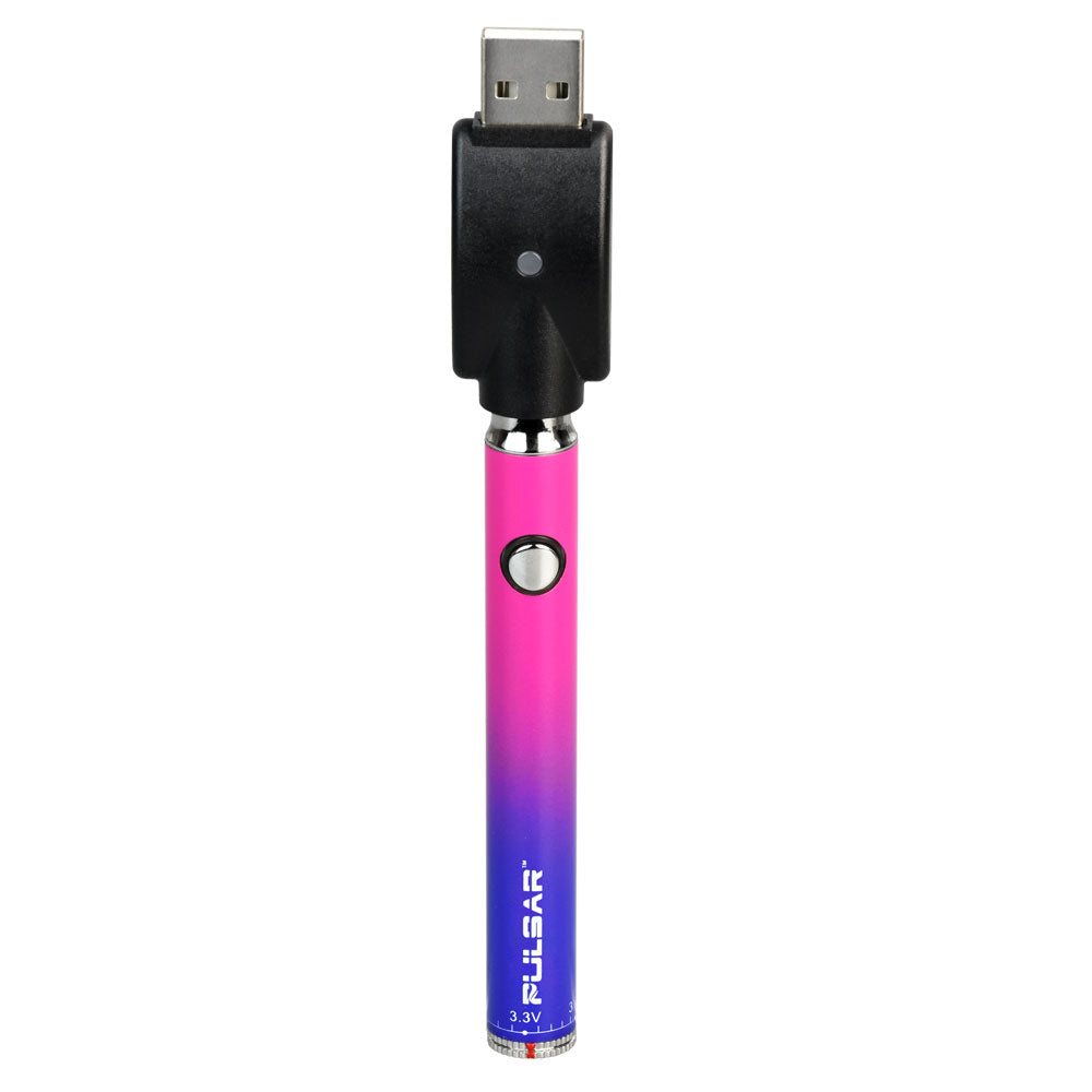 a pink and blue lighter with a usb attached to it