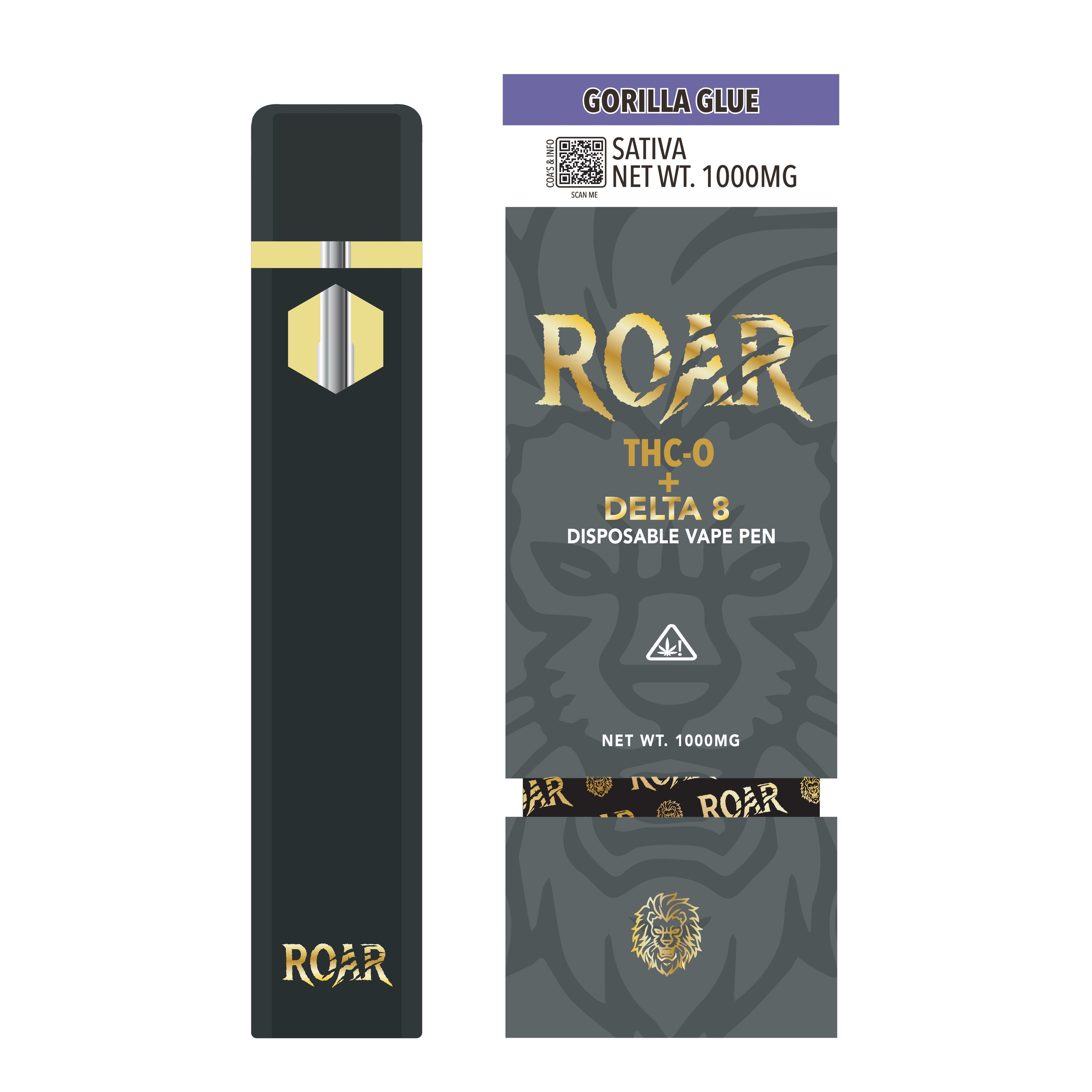 Roar 1mL THC-P + D8 Vape - Gorilla Glue 1000mg With less than 0.3% Delta 9 THC