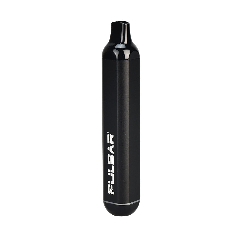 a black bottle with a white logo on it