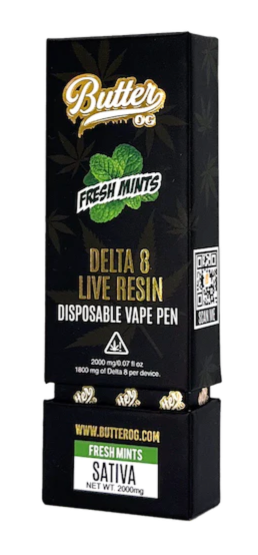 Butter OG Delta 8 Live Resin Disposable Vape 2G - Fresh Mints (Sativa)