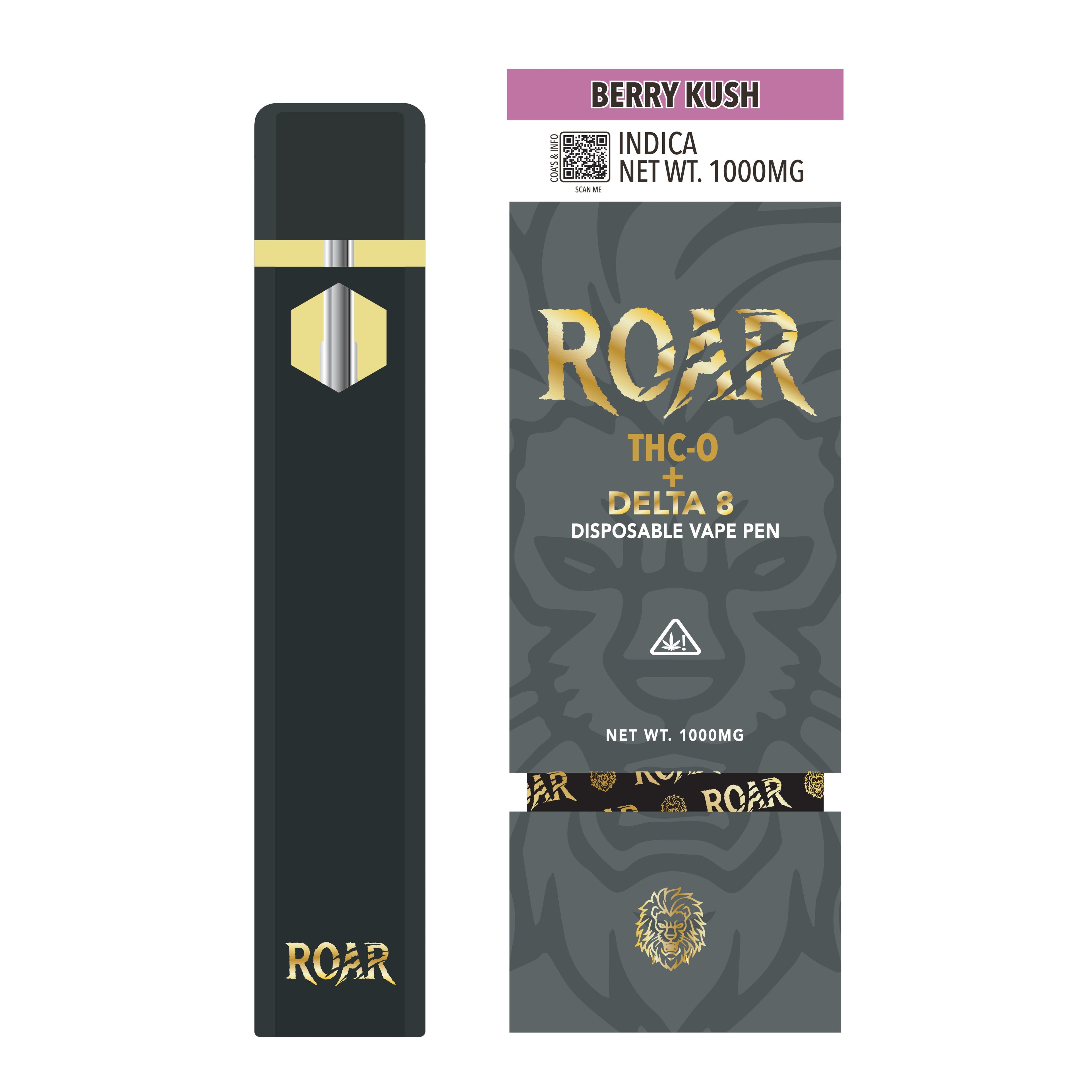 Roar 1mL THC-P + D8 1000mg Berry Kush Disposable Vape