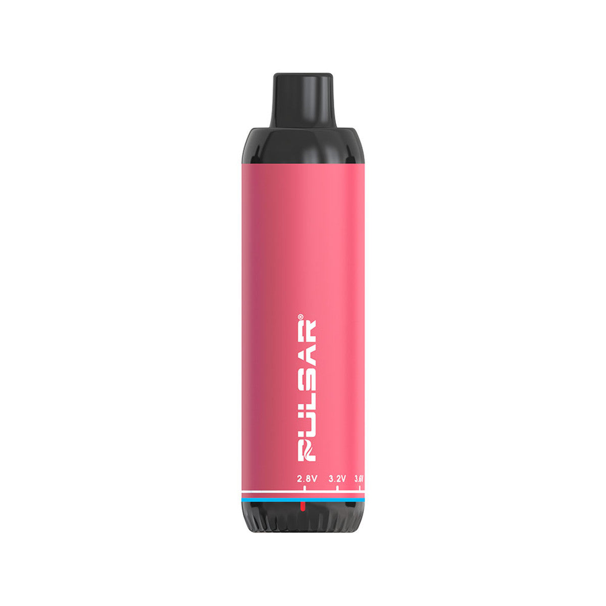 a pink bottle with a black cap on a white background