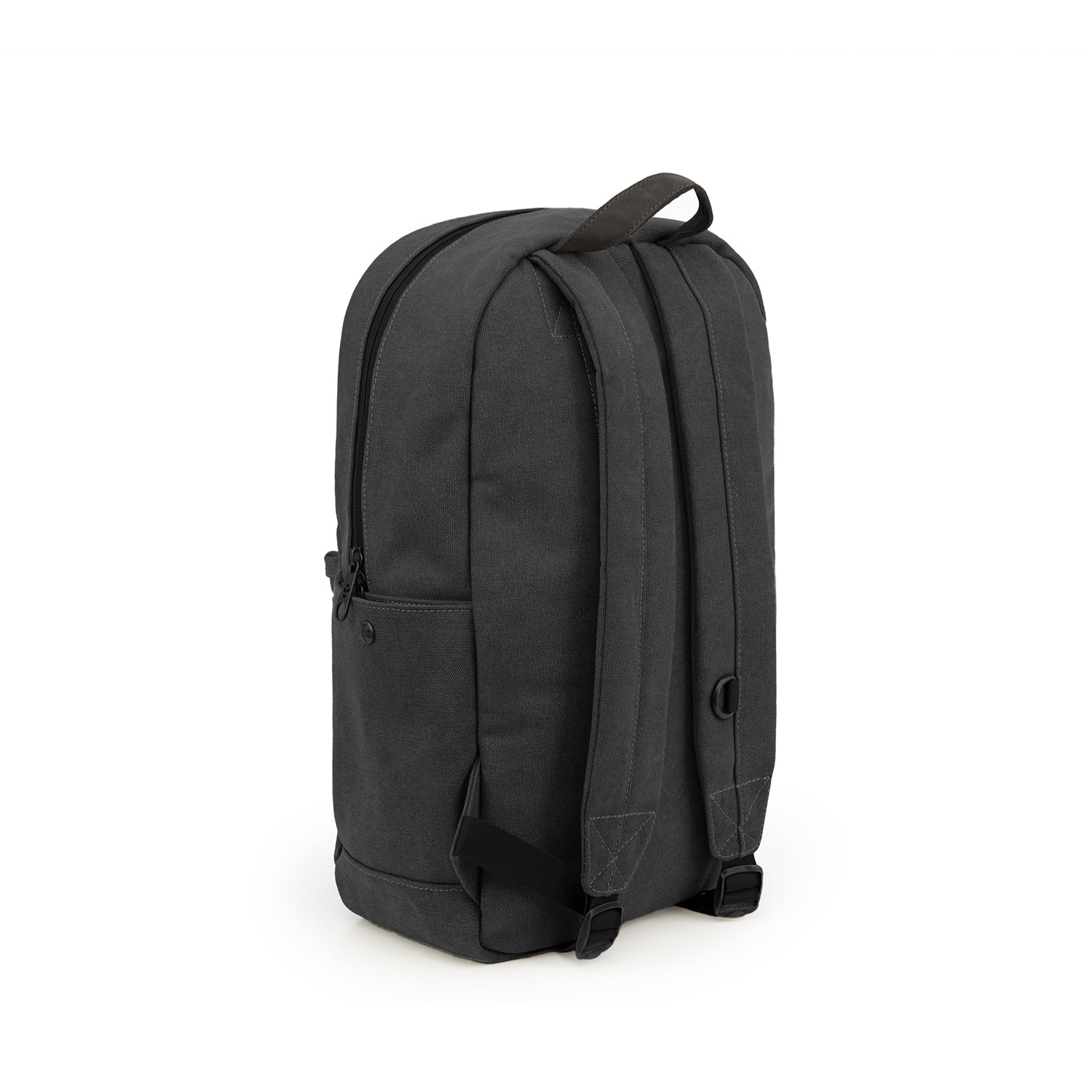 a black backpack with a zipper on the front