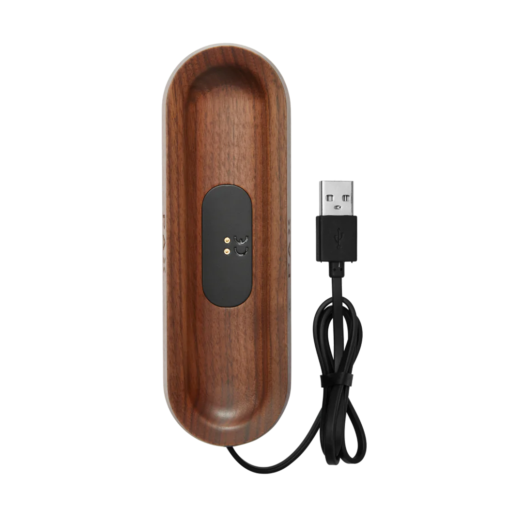 a wooden case with a usb cable attached to it