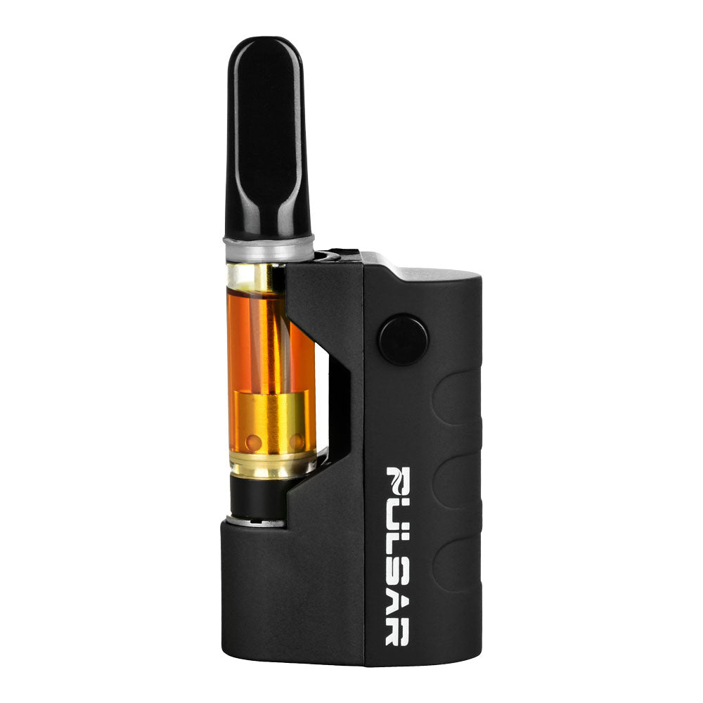 a black and gold electronic device with a cigarette in it