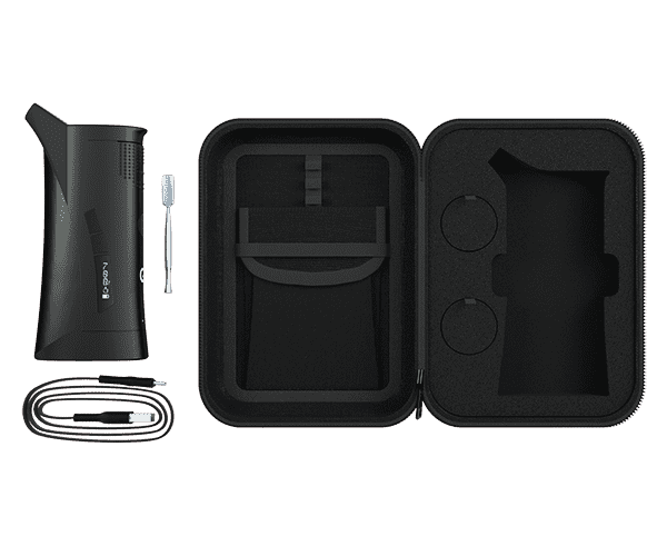 a black case with a pen and a charger in it