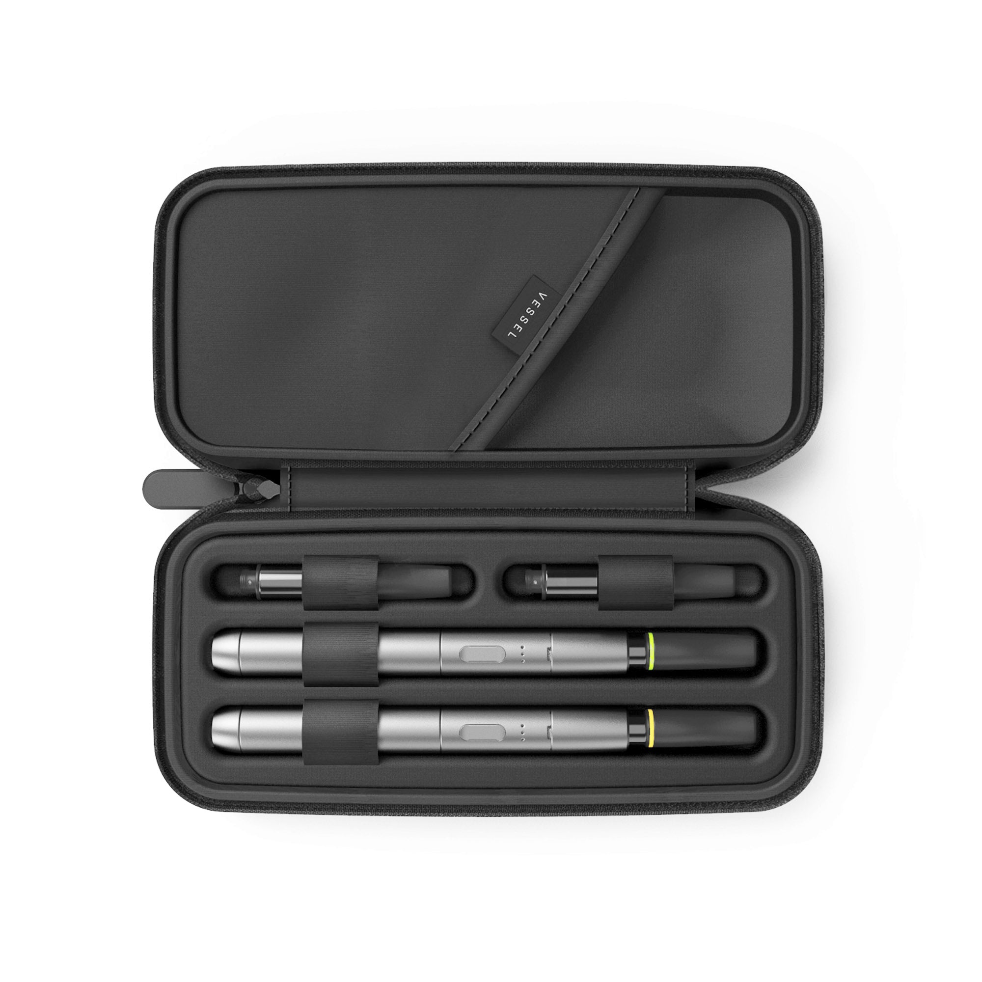 a black case with four pens in it