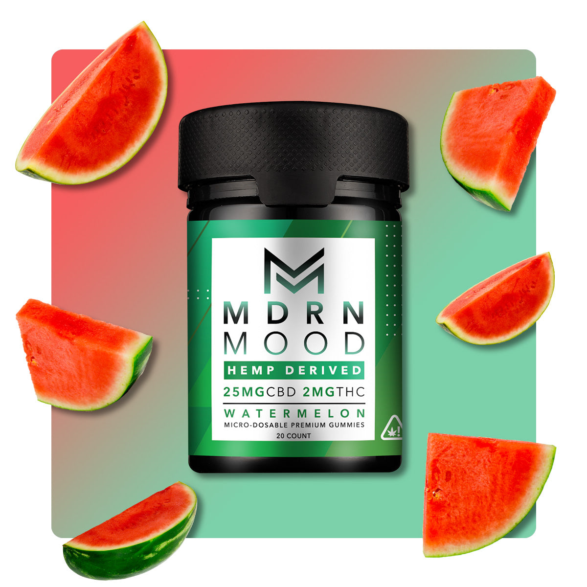 a bottle of marron mood next to slices of watermelon