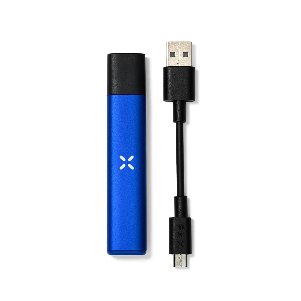 a blue usb cable connected to a blue and black device