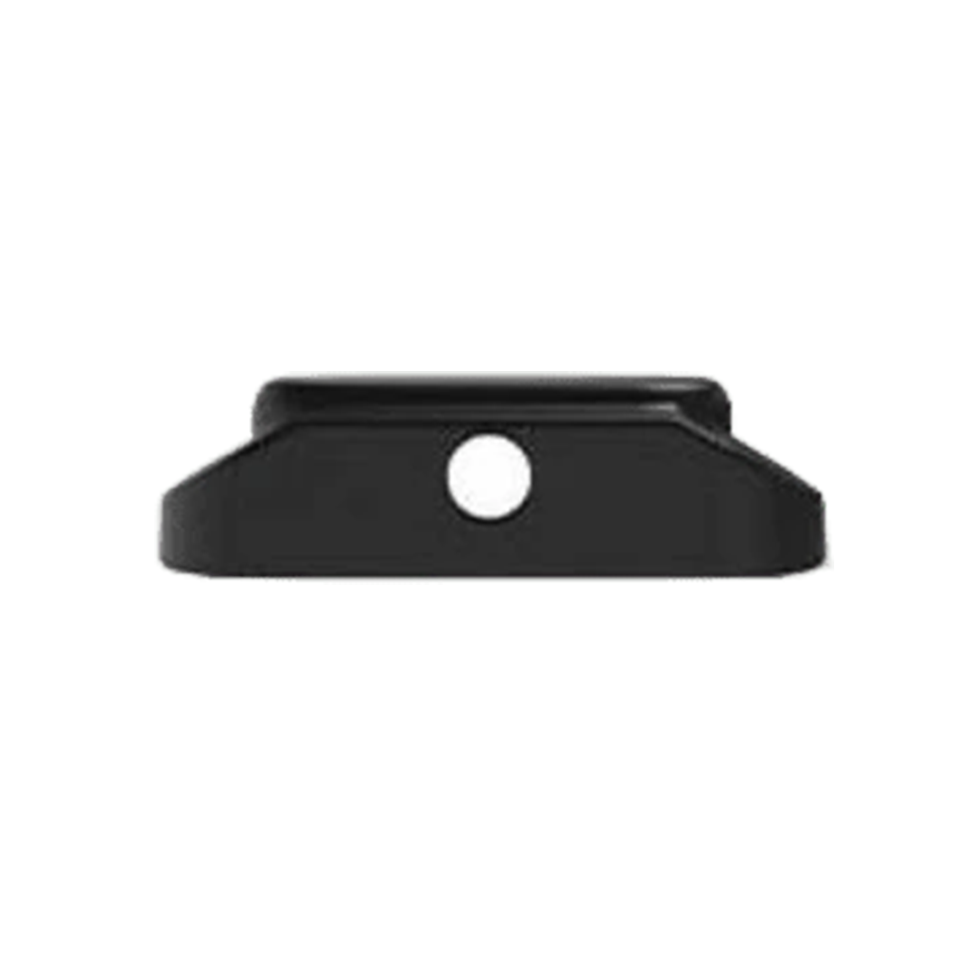 a black plastic bracket with a hole in the middle