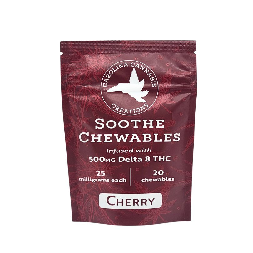 Soothe Chewables Delta 8 Cherry 20ct Bag - 500mg Delta 8 - Tranquil Cherry Flavor