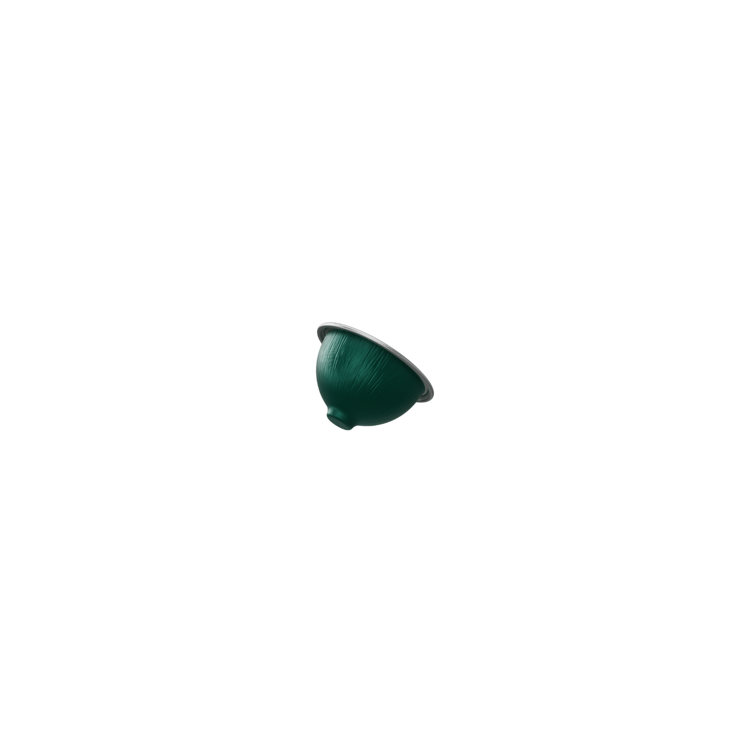 a green object floating in the air on a white background