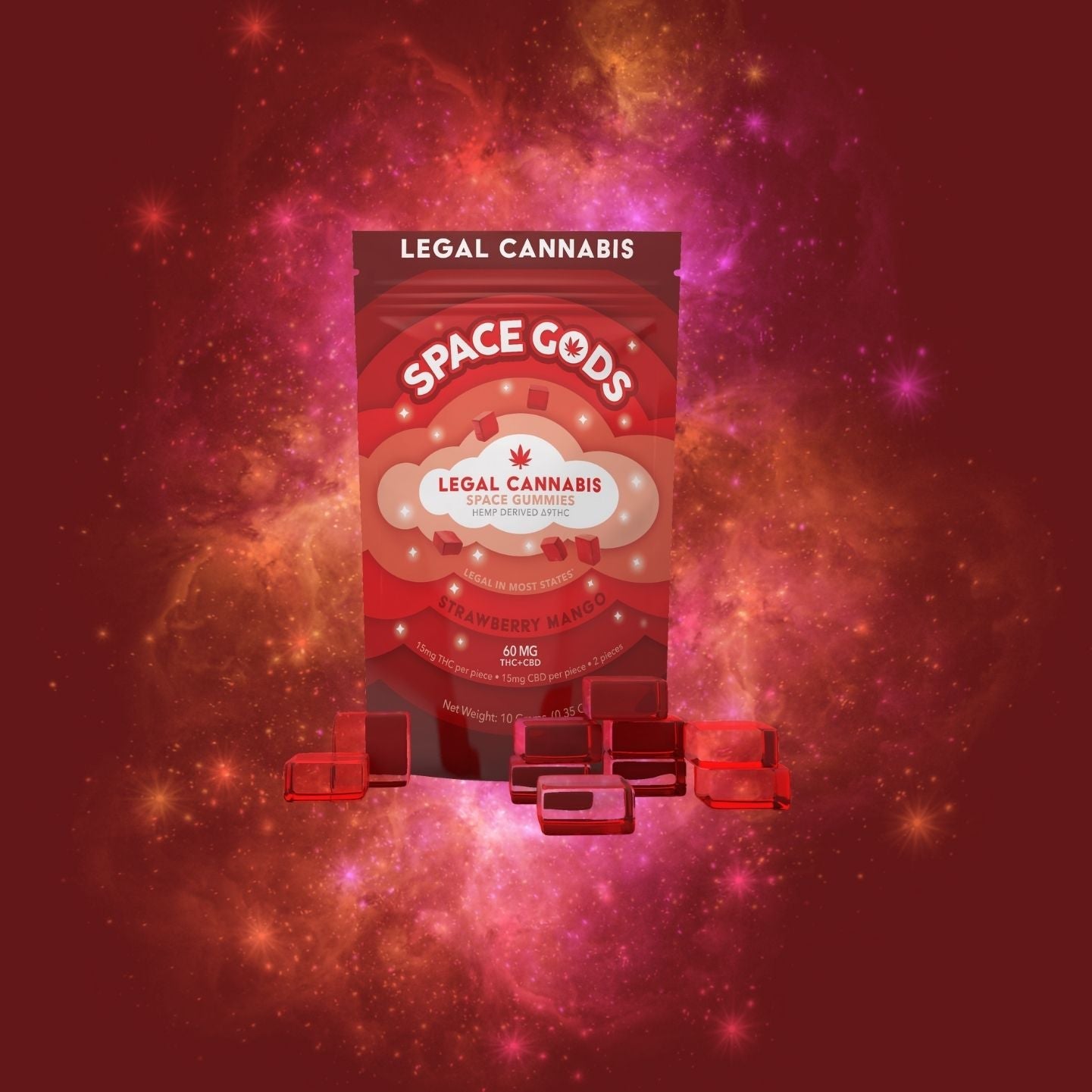 a package of space goods on a red background