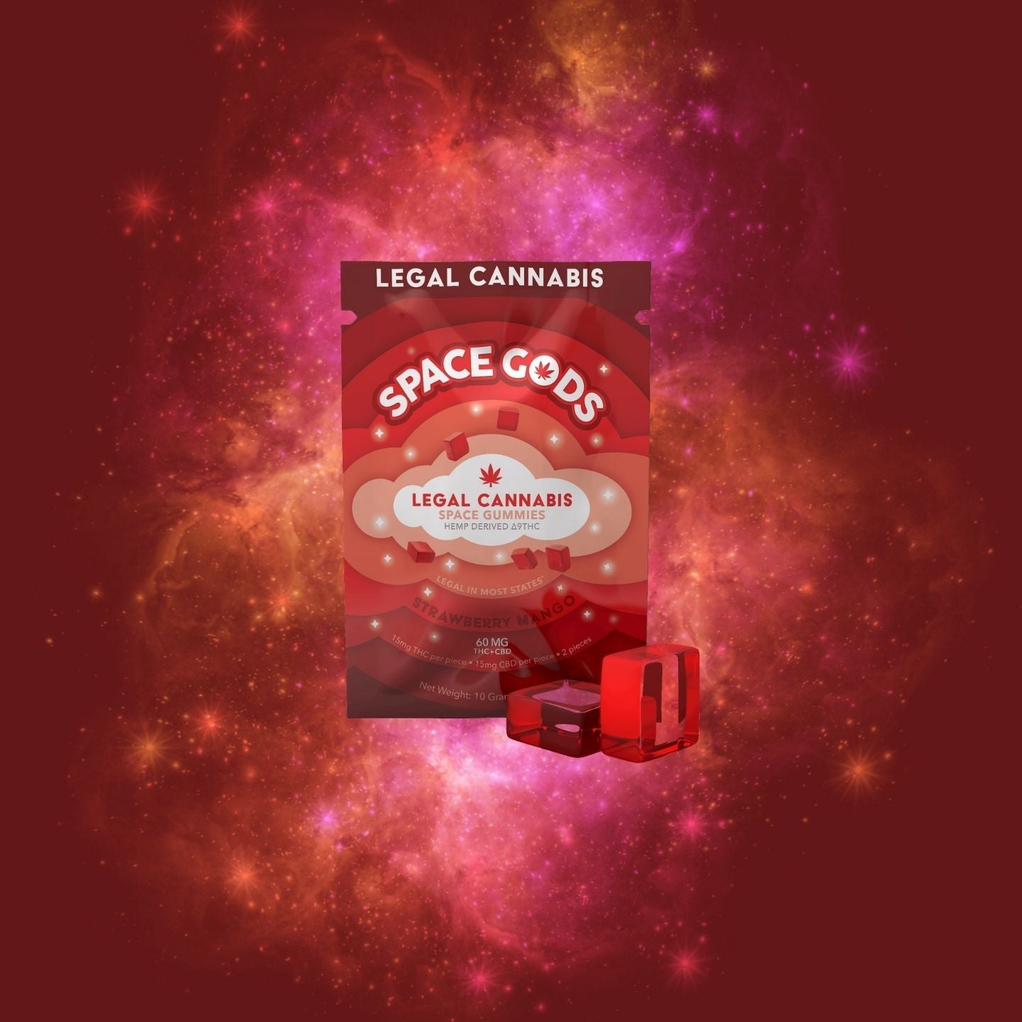 a package of space goods on a red background