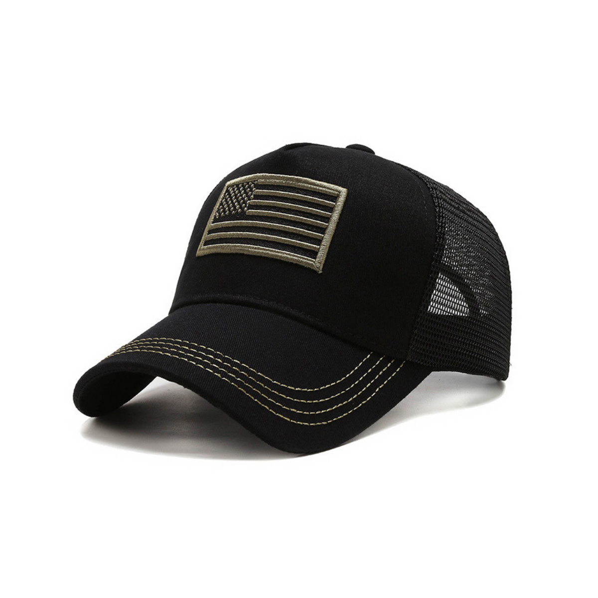 a black hat with an american flag on it