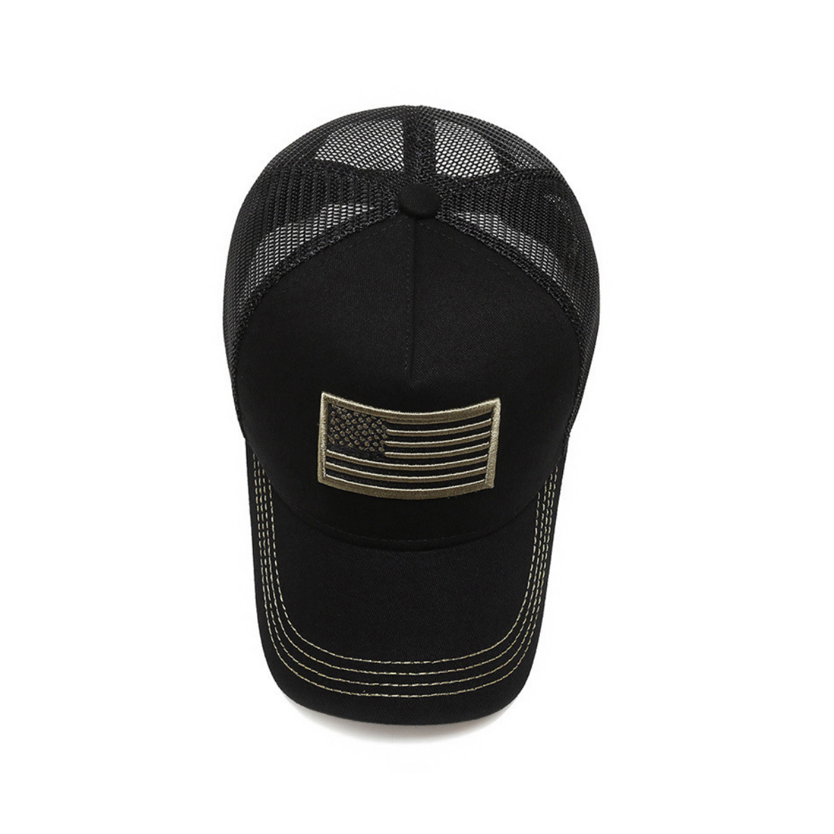 a black hat with an american flag on it