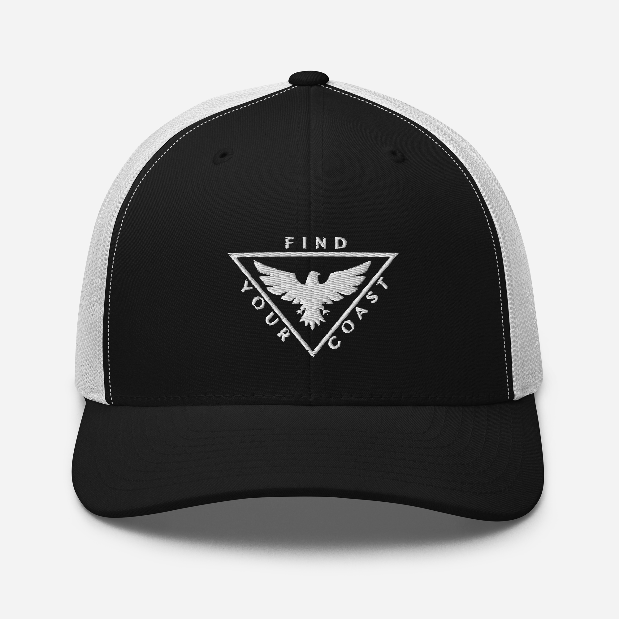 a black and white hat with a white eagle on it