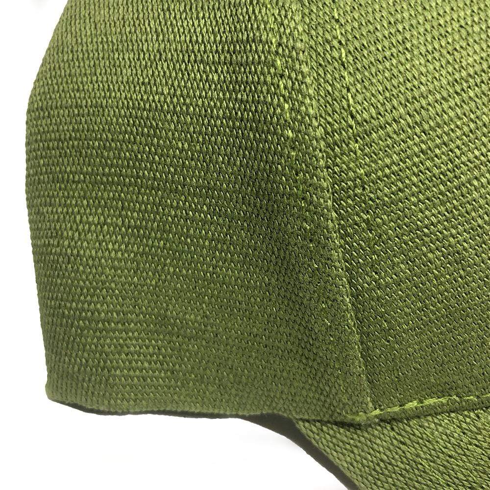 a close up of a green hat on a white background