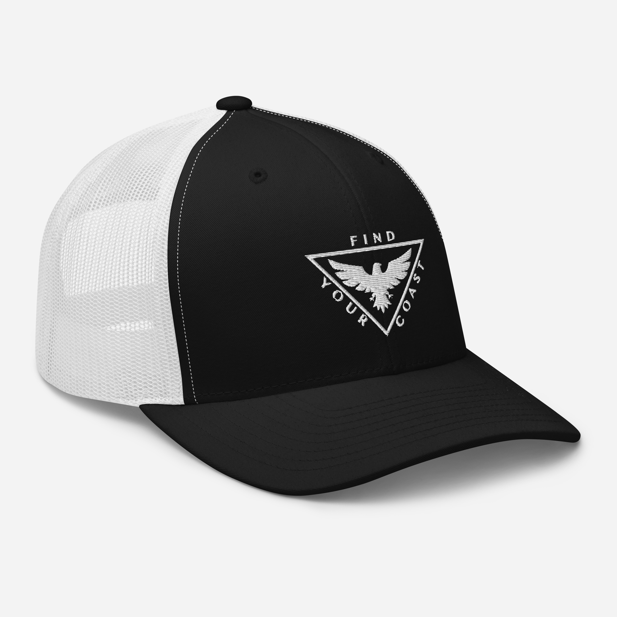 a black and white hat with a white eagle on it