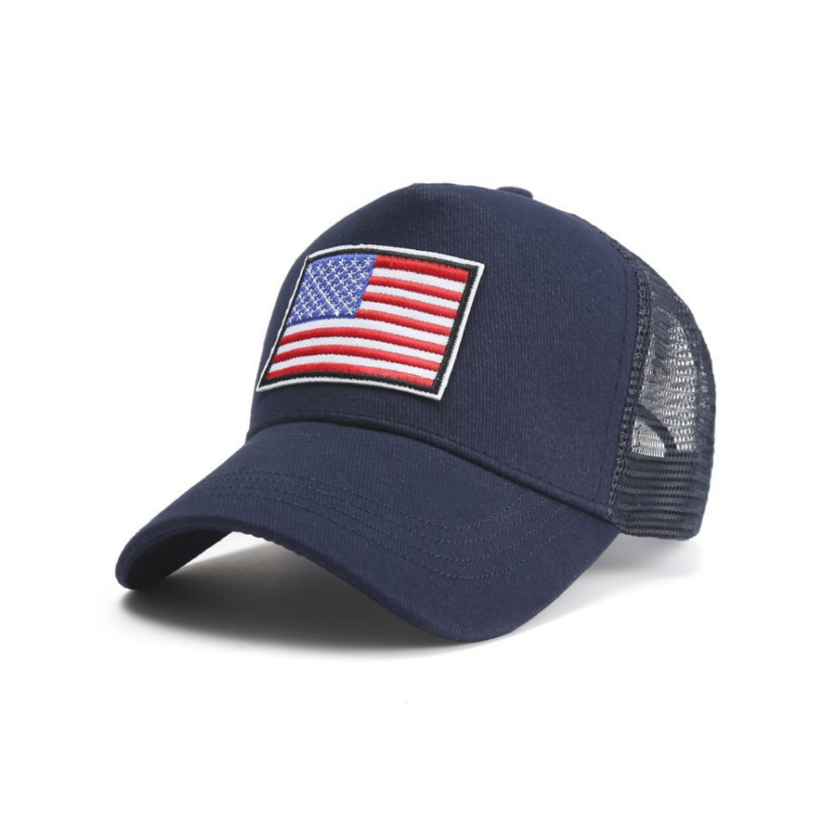 a hat with an american flag patch on it